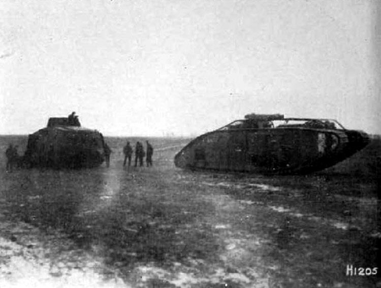 Captured German tanks at Fremicourt near beugny September 1918